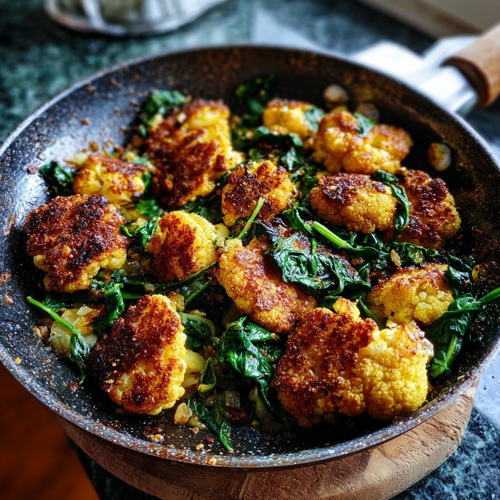 Blumenkohl Pfanne Mit Spinat
